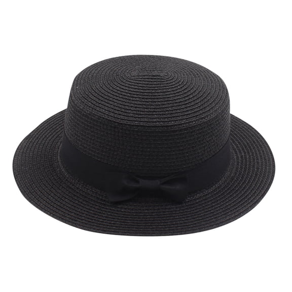 Kids Girls Boys Packable Boater Straw Hat Wide Brim Beach Sun Bow Bucket Hat Panama Fedora Summer Sun Visor Hat