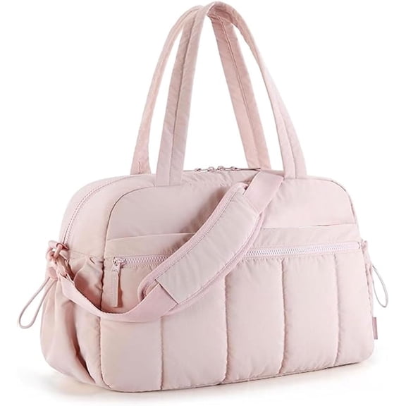 Puffer Duffle Bag, Large 24L Travel Bag for Women, Gym Bag with Adjustable Straps, Puffer Tote Bag with Luggage Buckle & Wet Compartment for Airplane Travel