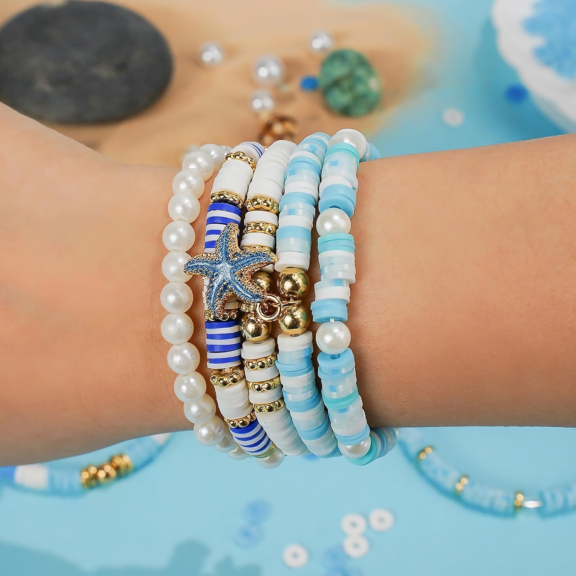 Ocean Style Pearl Bead Jewelry Making Kit, Acrylic Letters Loose Beads for Necklace Bracelet Making