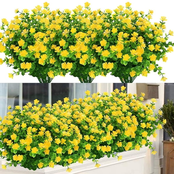 Coolmade 8 Bundles Artificial Fall Flowers No Fade Autumn Plants, Indoor Outdoor Greenery for Thanksgiving Christmas Wedding Party Home Garden Fireplace Décor (Yellow)