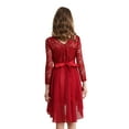 thumbnail image 3 of Sxiwei Girls Long Sleeve Floral Lace Wedding Party Dress Knee Length A-line Swing Bridesmaid Dresses Burgundy 12, 3 of 6