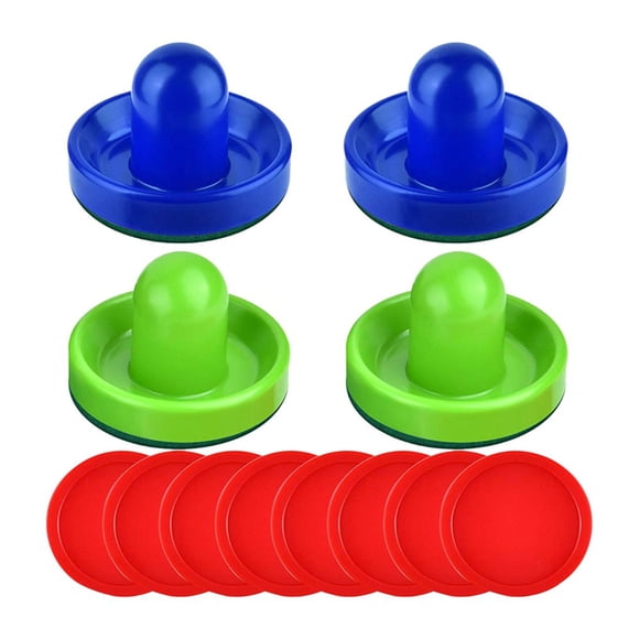 SUTENGDA 4Pcs Air Hockey Pushers and 8Pcs Pucks Air with 4Pcs Bottom Air Hockey Paddles for Home Family Table Game Black and Red