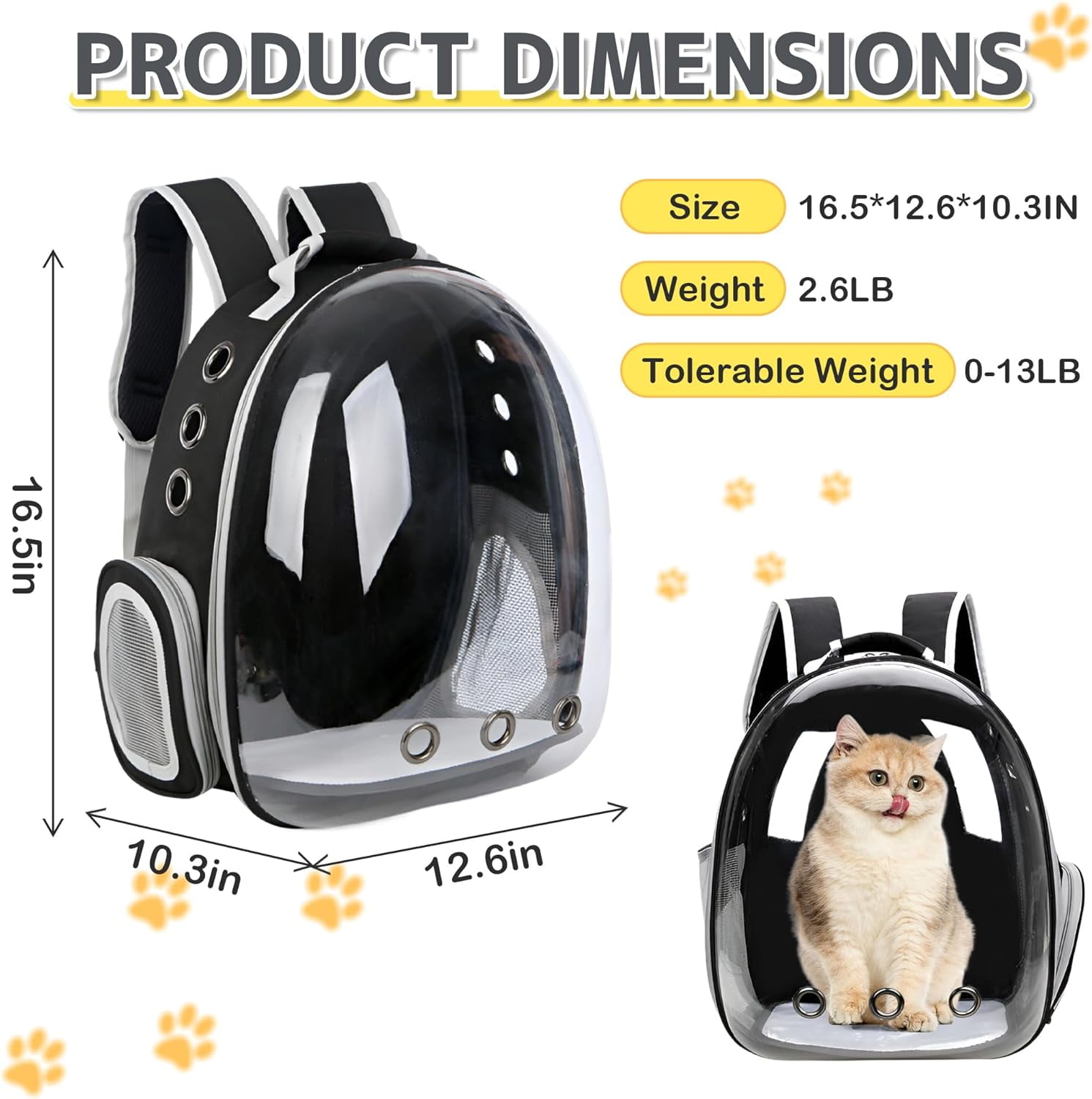 Airline-Approved Cat & Small Dog Backpack Carrier – Transparent Bubble Space Capsule Travel Bag for Hiking & Outdoor Use