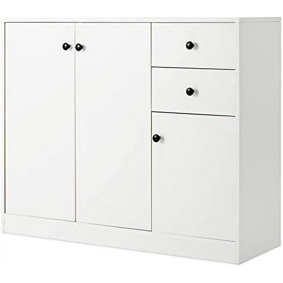 Storage Cabinet with Drawers, White Sideboard Buffet with Doors and Adjustable Shelves, Modern Accent Cabinet, Large Floor Cabinet for Kitchen, Dining Living Room, Entryway