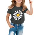 thumbnail image 2 of YunPes Cap Sleeve T-shirts for Girls Daisy Print Crewneck Blouse Tee Kids Casual Loose Fit Pullover Summer Tops for 2-13Y, 2 of 7