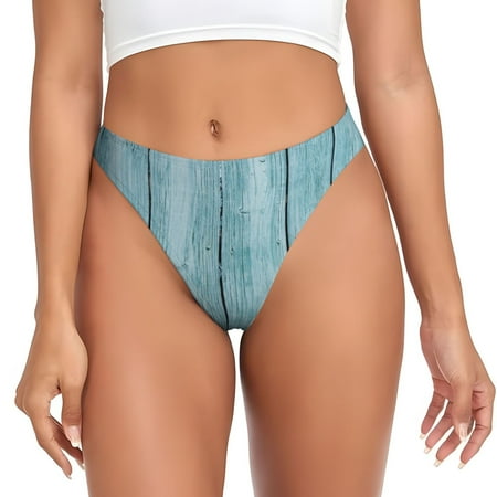 Qokaie Turquoise Wooden1 Printed Women s Cotton Thong Underwear  Sexy Breathable Panties G-string-3X-Large