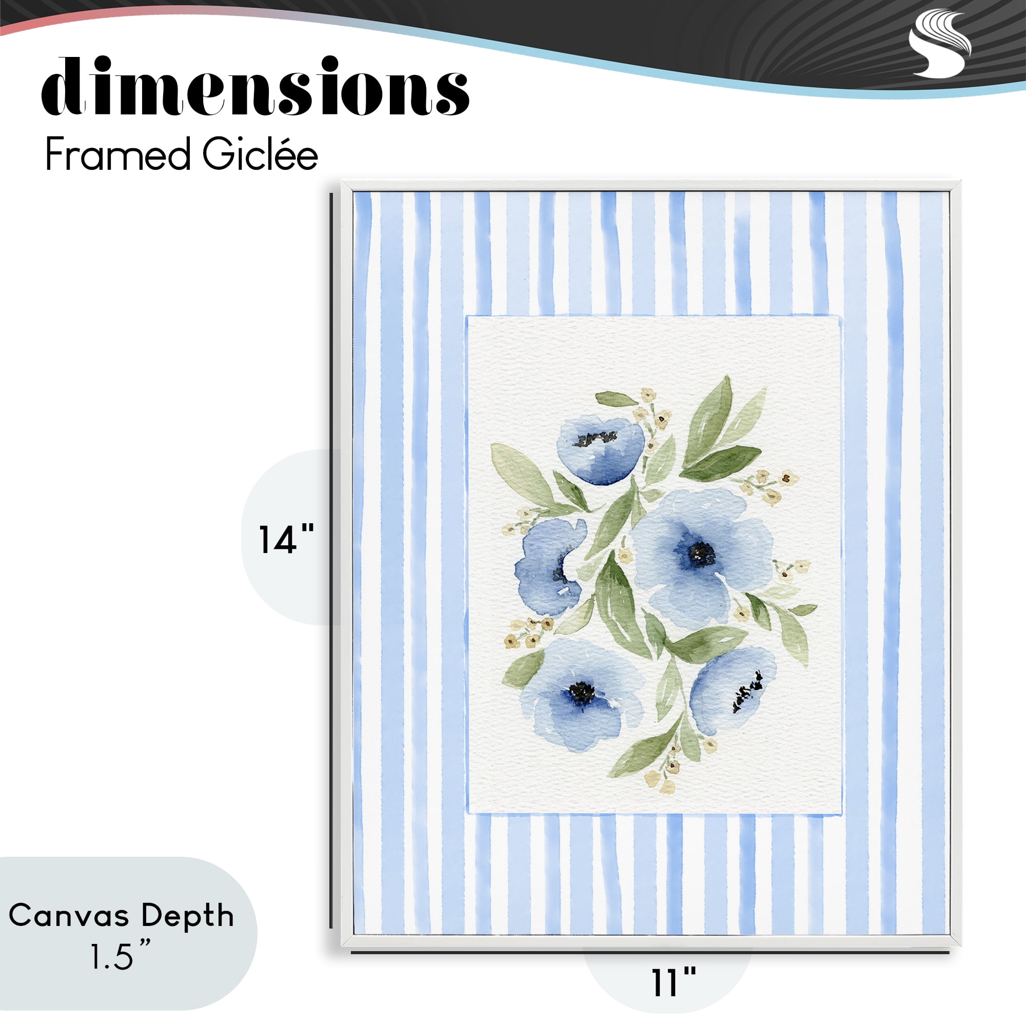 Stupell Industries Flowers With Stripe Border White Framed Giclee Art, design by Leah Noel Art
