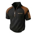 thumbnail image 3 of Men's Color Block Top 48%Polyester 38%Rayon 11%Cotton 3%Spandex Short Sleeve Zipper Stand Collar Casual Shirt Fashion Breathable Work Golf Travel | Zenithor,Black L, 3 of 9