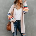 thumbnail image 2 of Women's Rainbow Stripe Print Long Sleeve Open Front Cardigan Cozy Winter Fashion Outwear Tops Women Casual Dress Sweater Long Sleeve Hoodie Womens Long Hooded Sweatshirt, 2 of 7