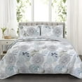 thumbnail image 2 of Cozy Line Home Fashions Aqua Blue Floral Cotton Quilt Set, Queen - Reversible, 2 of 6