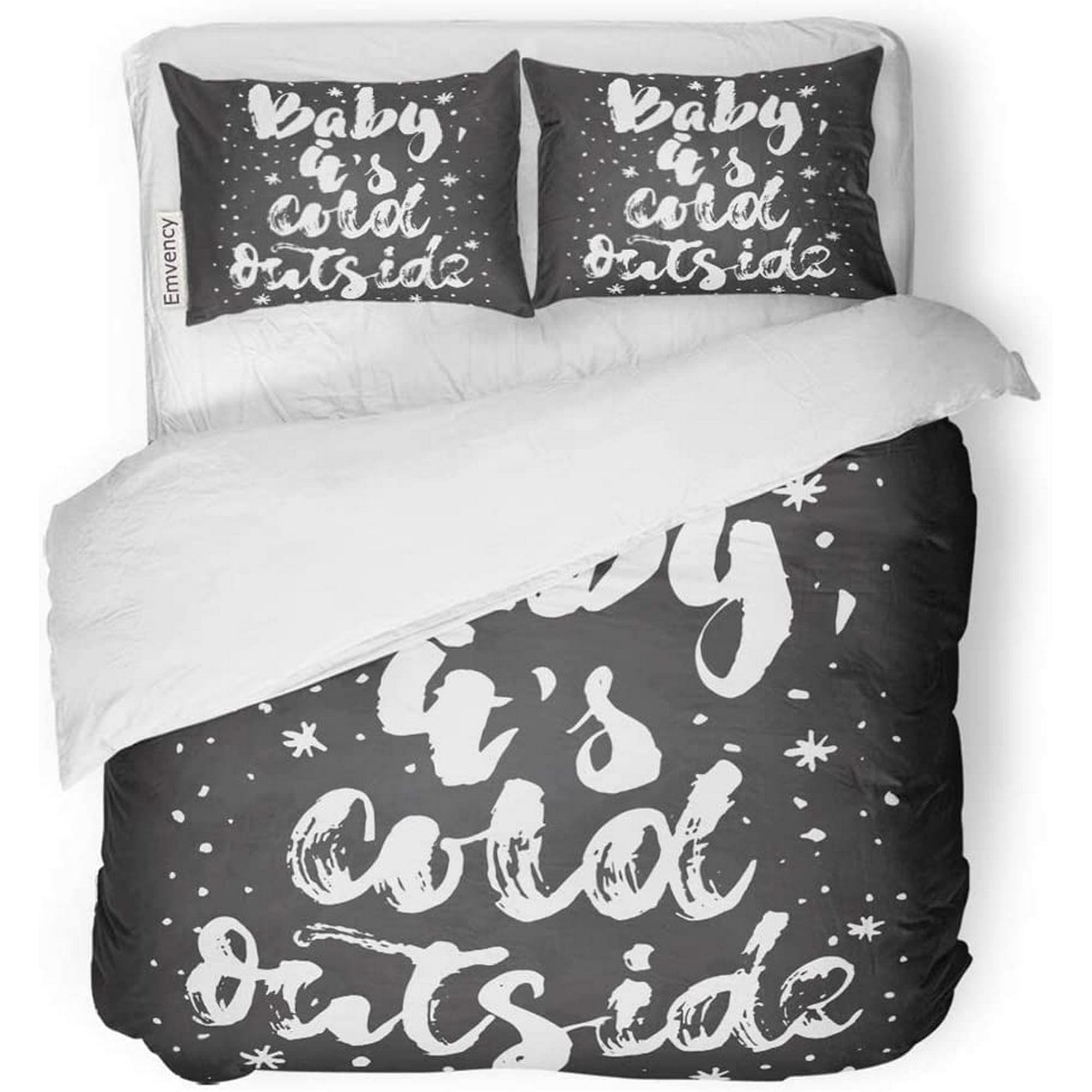 RYLABLUE 3 Piece Bedding Set Baby Its Cold Outside Christmas and New Year Winter Holidays Lettering Saying Twin Size Duvet Cover with 2 Pillowcase for Home Bedding Room Decoration Walmart