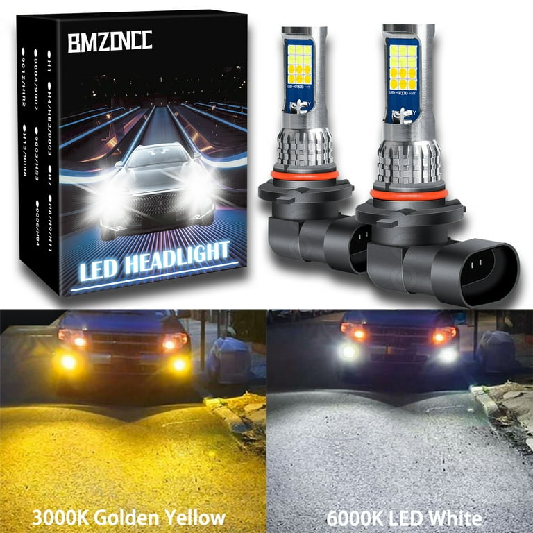 HB4 9006 Switchback LED Bulbs Fog Lights 12V, 6000K White/3000K Yellow