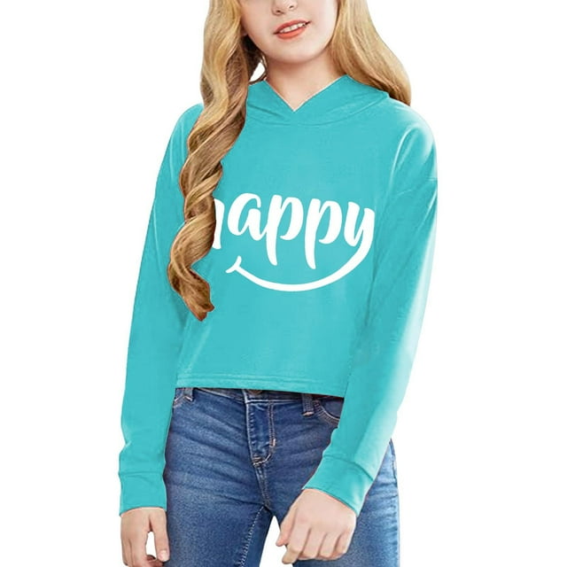 Girls Long Sleeve Letters Solid Color Short Hoodie Hoodie Top Clothes