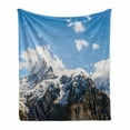 thumbnail image 1 of Mountain Soft Flannel Fleece Blanket, Snowy Mountain Scenery in the Summertime Cloudy Sky Natural Beauty Pattern, Cozy Plush for Indoor and Outdoor Use, 60" x 80", White Blue Brown, by Ambesonne, 1 of 6