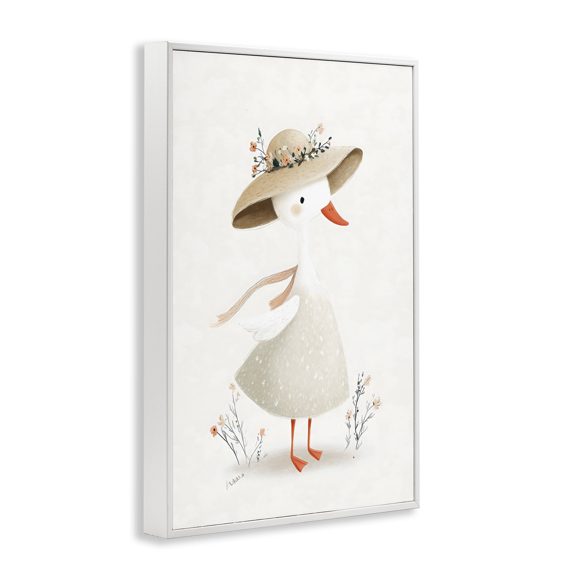 Stupell Industries Charming Goose in Sunhat White Framed Giclee Art, design by Ink Drop Loft