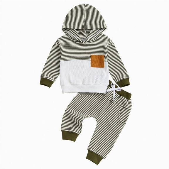 TOWED22 Infant Toddler Baby Boy Fall Winter Clothes Color Block Waffle Hoodie Sweatshirt Tops and Pants Sweatsuit Set Outfits,AG,0-6 M