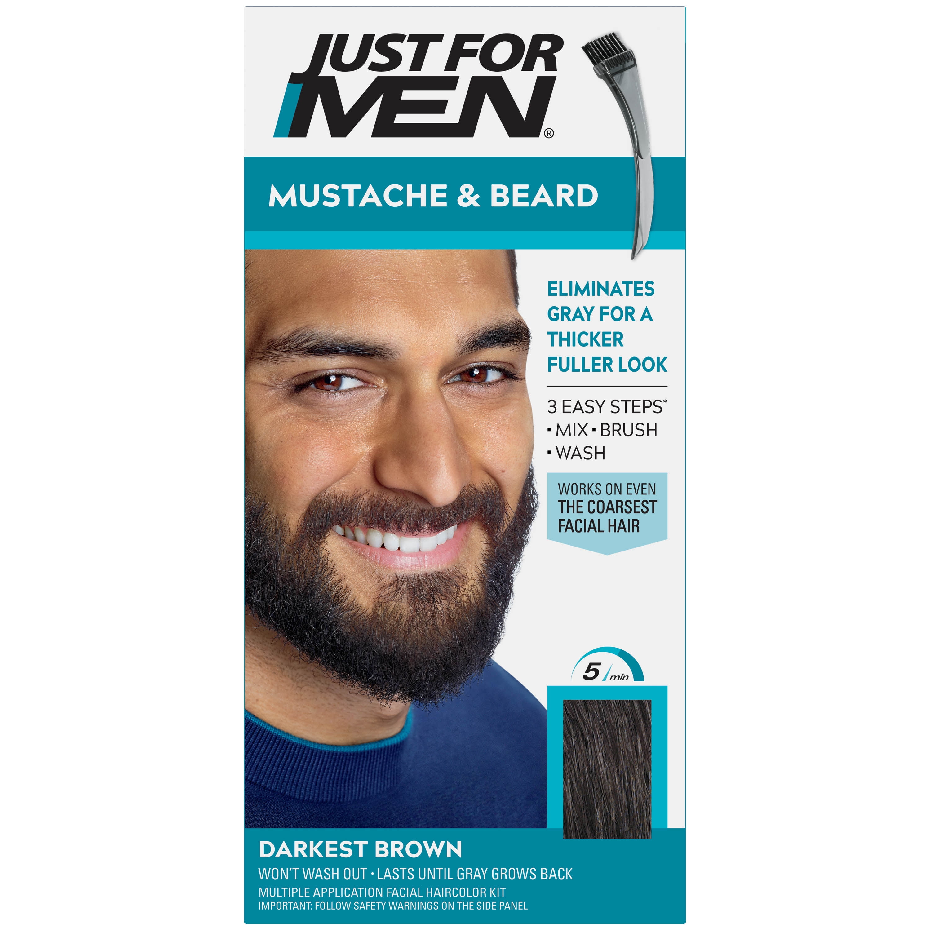 Just For Men Mustache and Beard Coloring for Gray Hair, M-50 Darkest Brown  