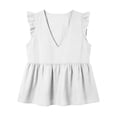 thumbnail image 7 of TGSLY Women's Linen Deep V-Neck Tank Tops Dressy Casual Ruffle Detail Solid Color Sleeveless Vest Lightweight Soft Elastic Waist Tshirts S, 7 of 7