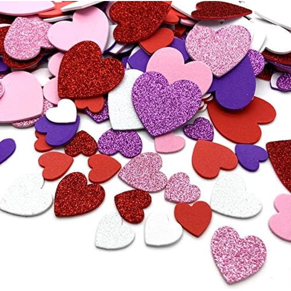 360 Pcs Heart Stickers Self Adhesive Foam Hearts 3 Sizes 4 Colors Heart Shaped Decals in Glitter and Matte Red Pink White Purple for Valentine's Day Crafts Décor DIY Greeting Cards Mother