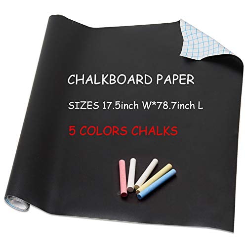 Removable Chalkboard Contact Paper Roll 78.7 x 17.5 with 5 Colorful Chalks Self-Adhesive Blackboard Wallpaper Decal Black Blackboard Stickers for Home Office School 