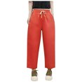 thumbnail image 3 of DDAPJ pyju Womens Baggy Cotton Pants Drawstring High Waisted Straight Wide Leg Pants Comfy Lounge Athletic Trousers with Pockets Red XXL, 3 of 4