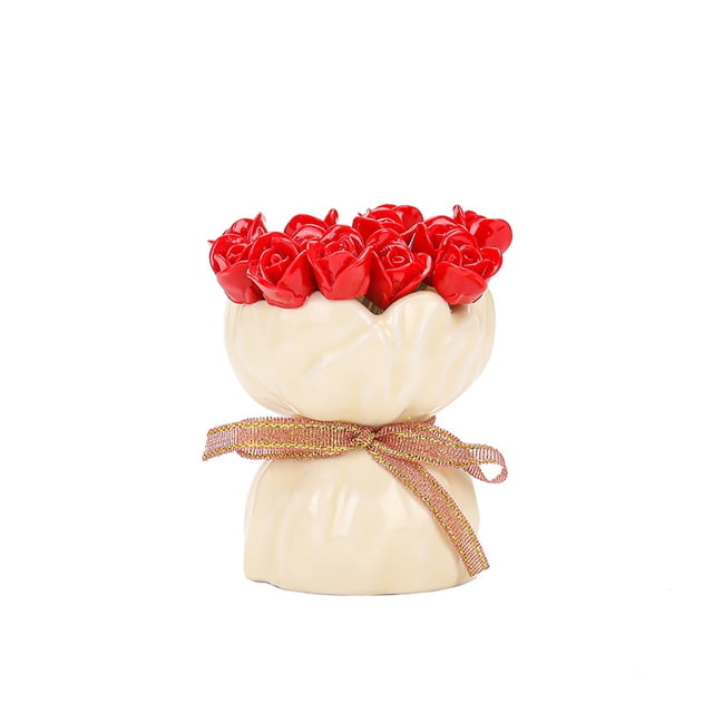 Ceramic Rose Storage Jar with Fruit Fork Set, Cute Stainless Steel Dessert Fork, Aesthetic Tableware for Home Kitchen Dining Room Daily Use