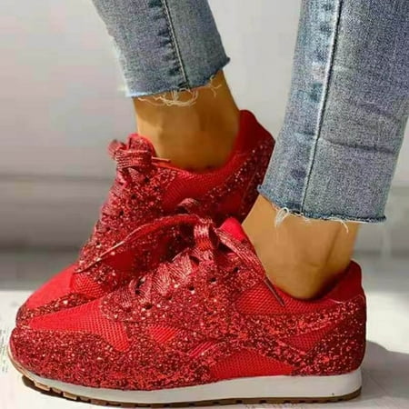 

FITORON Women s Sneakers- New Sequined Shoes foreign Trade Plus Fashion Sports Casual Shoes Red 35
