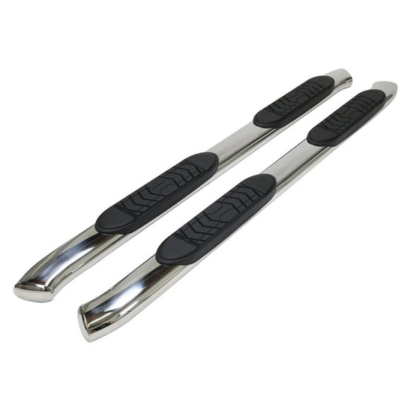 TrailFX Nerf Bar A7086S TFX 5 Oval Bent Side Bars; With Step Pads; 5 Inch Oval Bent; Polished; Stainless Steel; With Welded End Caps; Rocker Panel Mount