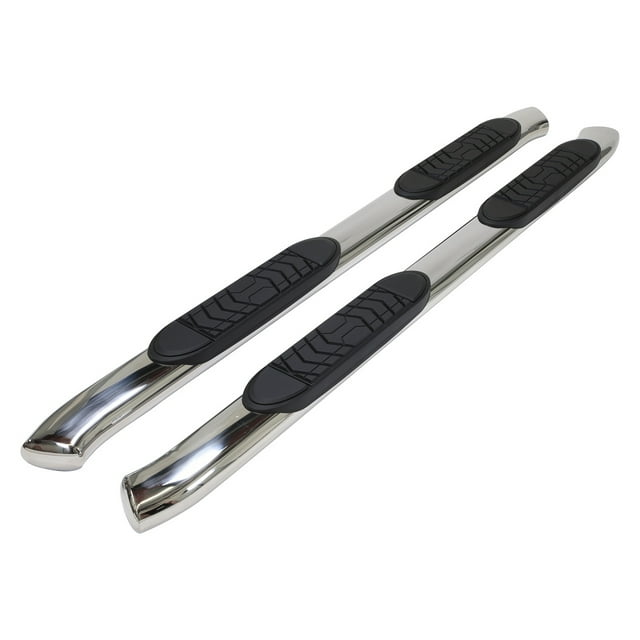 TrailFX Nerf Bar A7086S TFX 5 Oval Bent Side Bars; With Step Pads; 5 Inch Oval Bent; Polished; Stainless Steel; With Welded End Caps; Rocker Panel Mount
