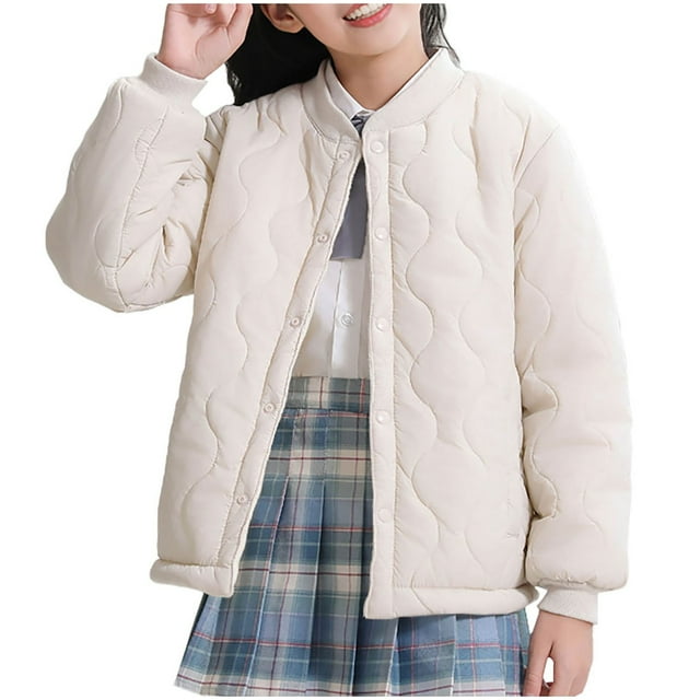 Girls Fleece Lined Winter Jacket - Versatile Warmth for Large Children