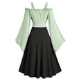 thumbnail image 4 of Iyufng Womens Off The Shoulder Flare Sleeve Corset Maxi Dresses Color Block Gothic Witch Costume for Halloween Party, 4 of 7