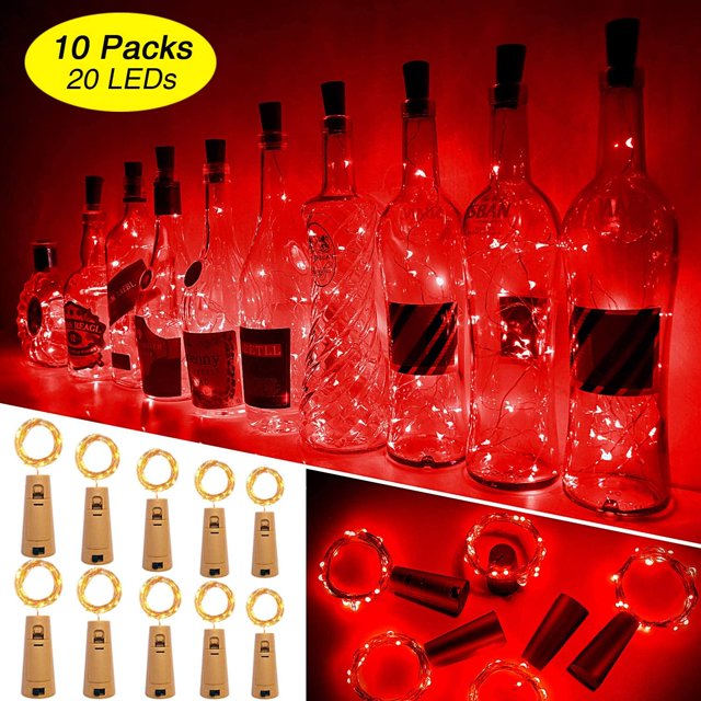 Lámpara de botella de vino brillar con 20 lámparas LED rojas y alambre de cobre, 2 metros