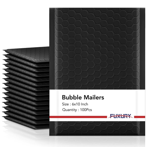 Paquete de 100 sobres acolchados negros Bubble Mailers Fuxury de 6 x 10 cm