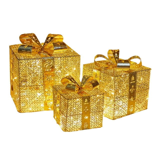 ITFABS Christmas Decoration Lighted Gift Box, Wrought Iron Christmas Layout