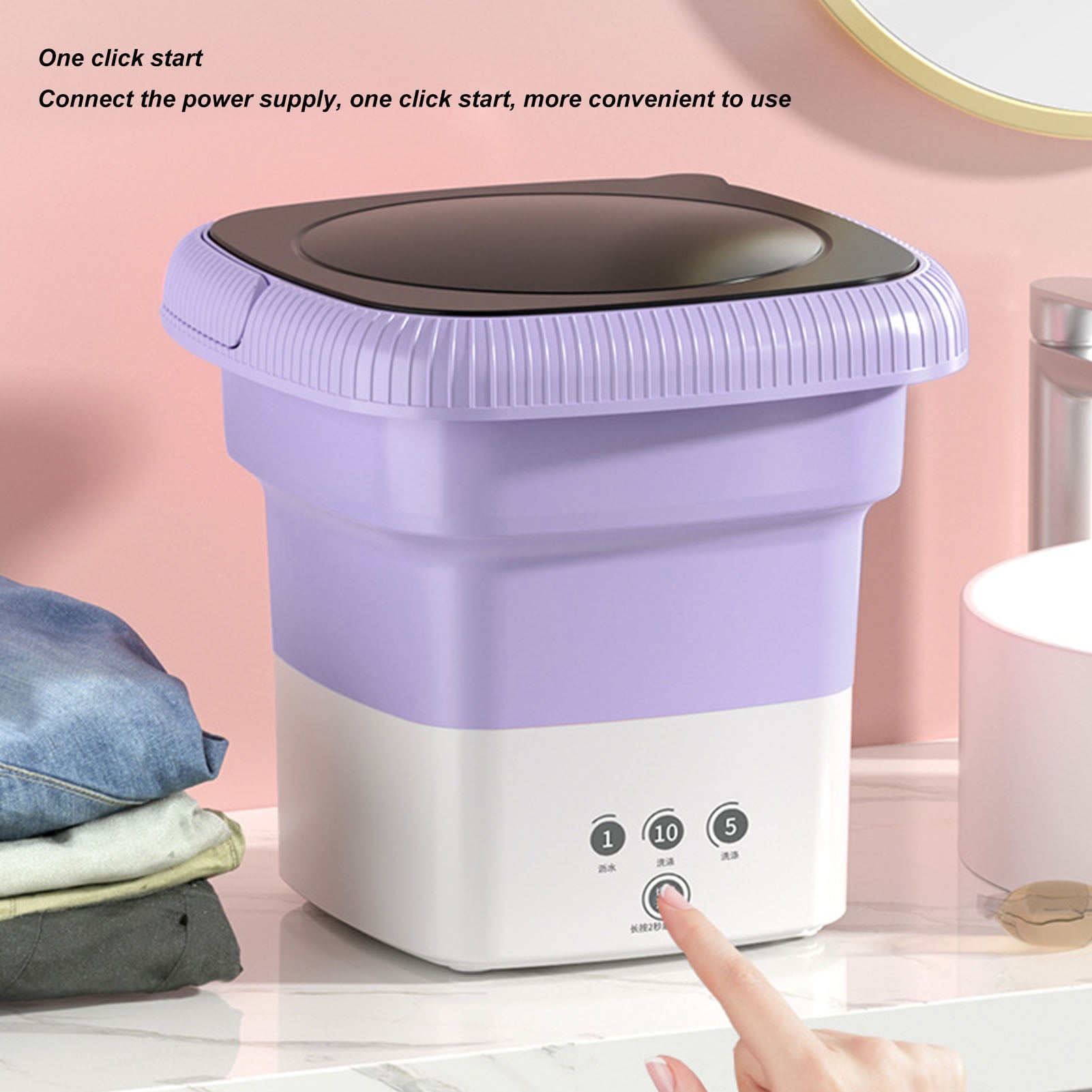 Riousery Portable Washing Machine, Foldable Mini Small Portable Washer 10.6x10.2in / 27x26cm with Spin Dry for Apartment, RV, Travel, Purple
