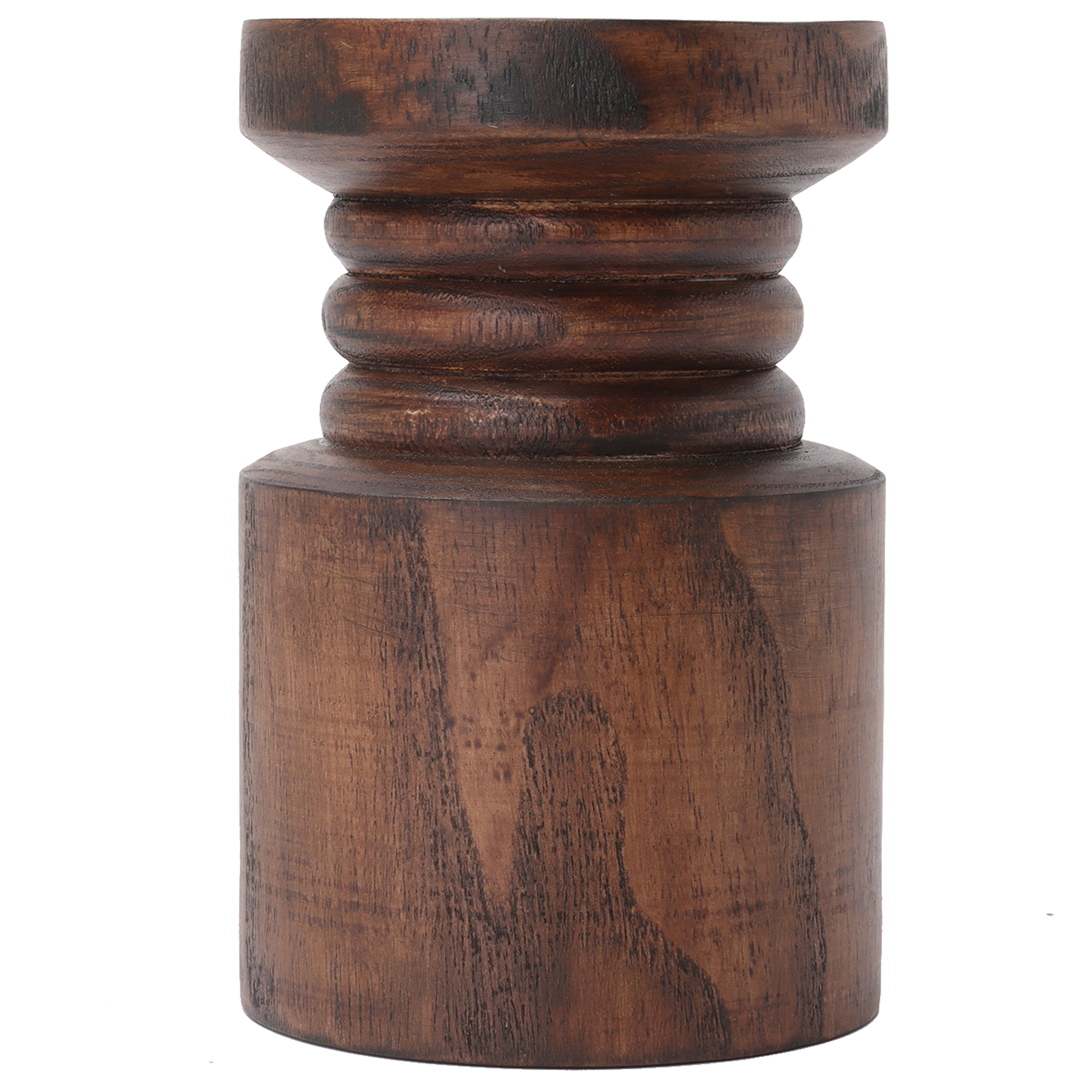Mainstays Decorative Wood Pillar Candleholder, Dark Brown, 6"