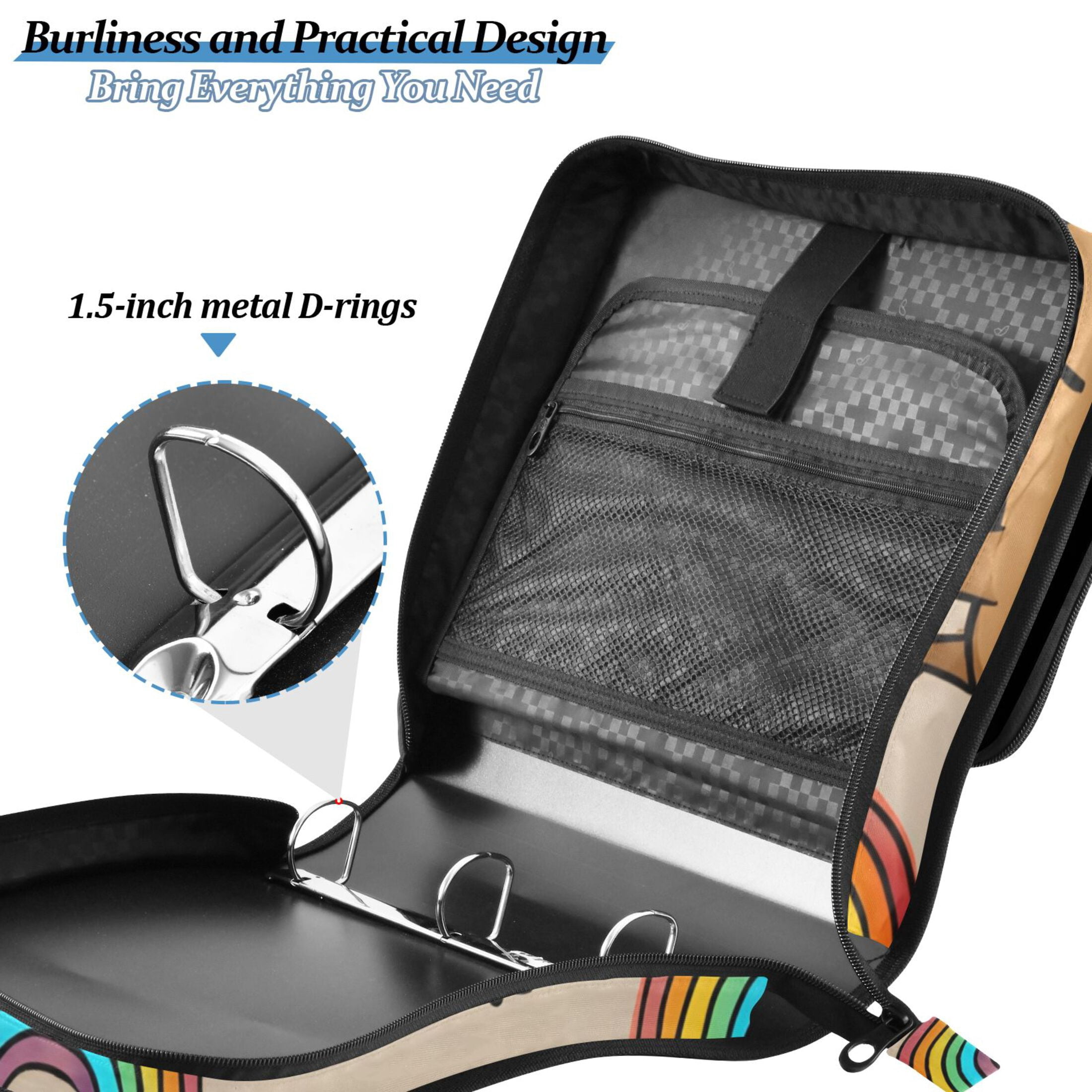 ALAZA Zipper Binder Capybara Rainbows 3 Ring Trapper Keeper File Folder Organizer Bag