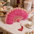 thumbnail image 6 of Feather Fan Foldable Handheld Flapper Fan with Feathers,Vintage Embroidered Fan for Women Costume Party Wedding Dancing Show Decoration Chinese Hand Fan, 6 of 7