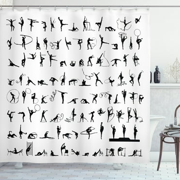 Ambesonne Gymnastics Shower Curtain, Olympic Competition, 69"Wx70"L, Black and White