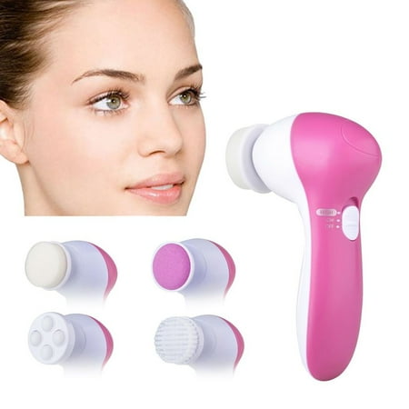 Professional Skin Care Zodaca 5 in 1 Professional Electric Facial Cleanser Beauty Face Skin Care Cleansing Brush Electronic Spin Massager Scrubber Machine Cleaning System - Multifunction ()