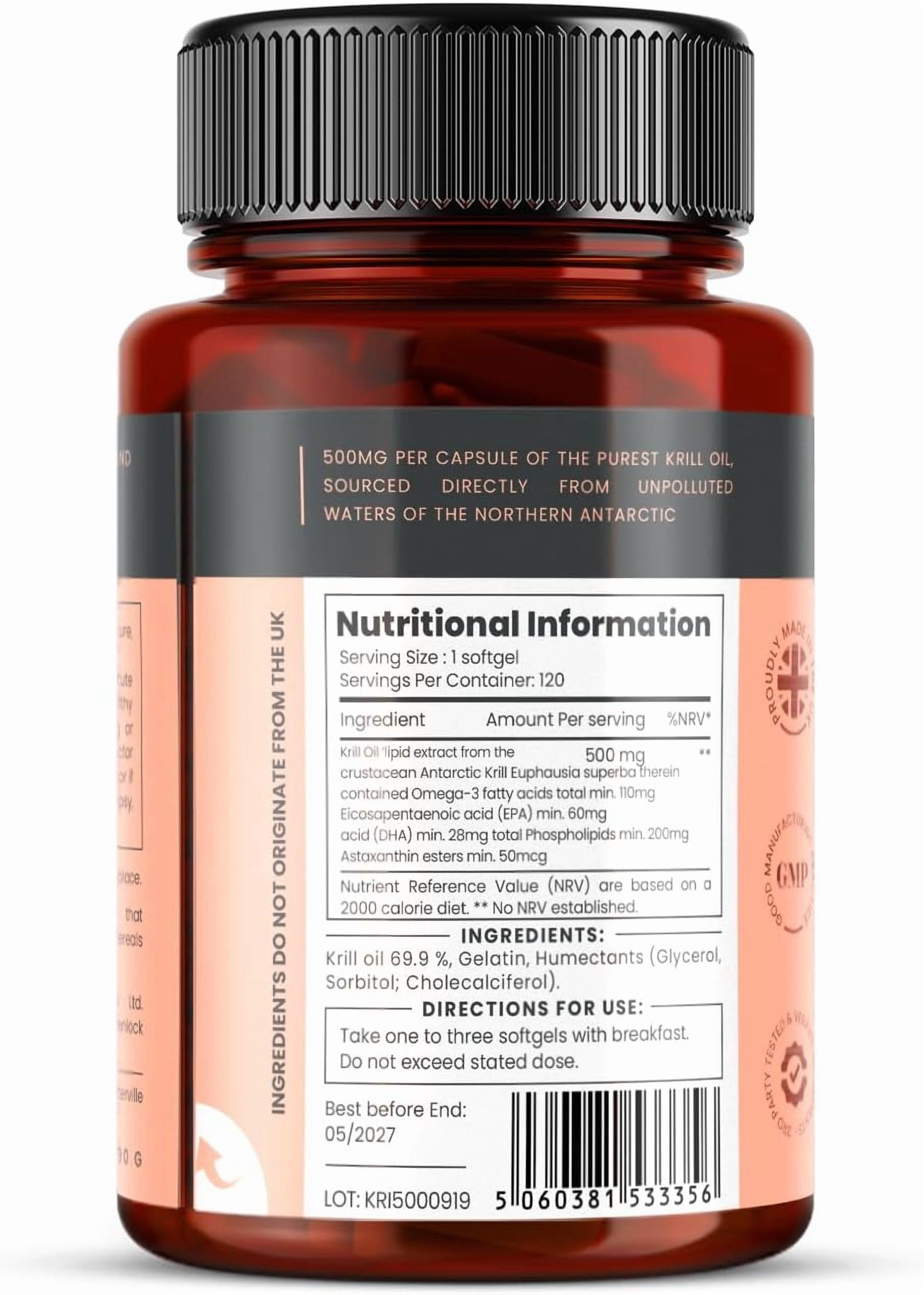 Ultra Pure Superba Krill Oil 500mg x 120 Capsules - Sourced in The Unpolluted Waters of Antarctic Providing a Rich Supply of Astaxanthin, Omega 3 and Vitamin D
