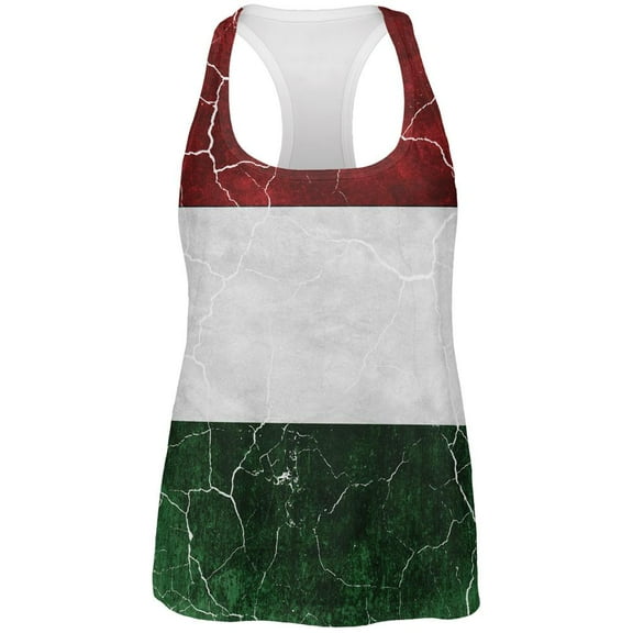 Distressed Hungarian Flag All Over Womens Work Out Tank Top