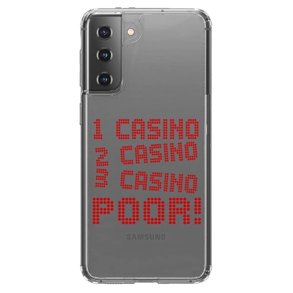 DistinctInk Clear Shockproof Hybrid Case for Galaxy S21  PLUS 5G (6.7" Screen) - TPU Bumper Acrylic Back Tempered Glass Screen Protector - 1 Casino 2 Casino 3 Casino Poor