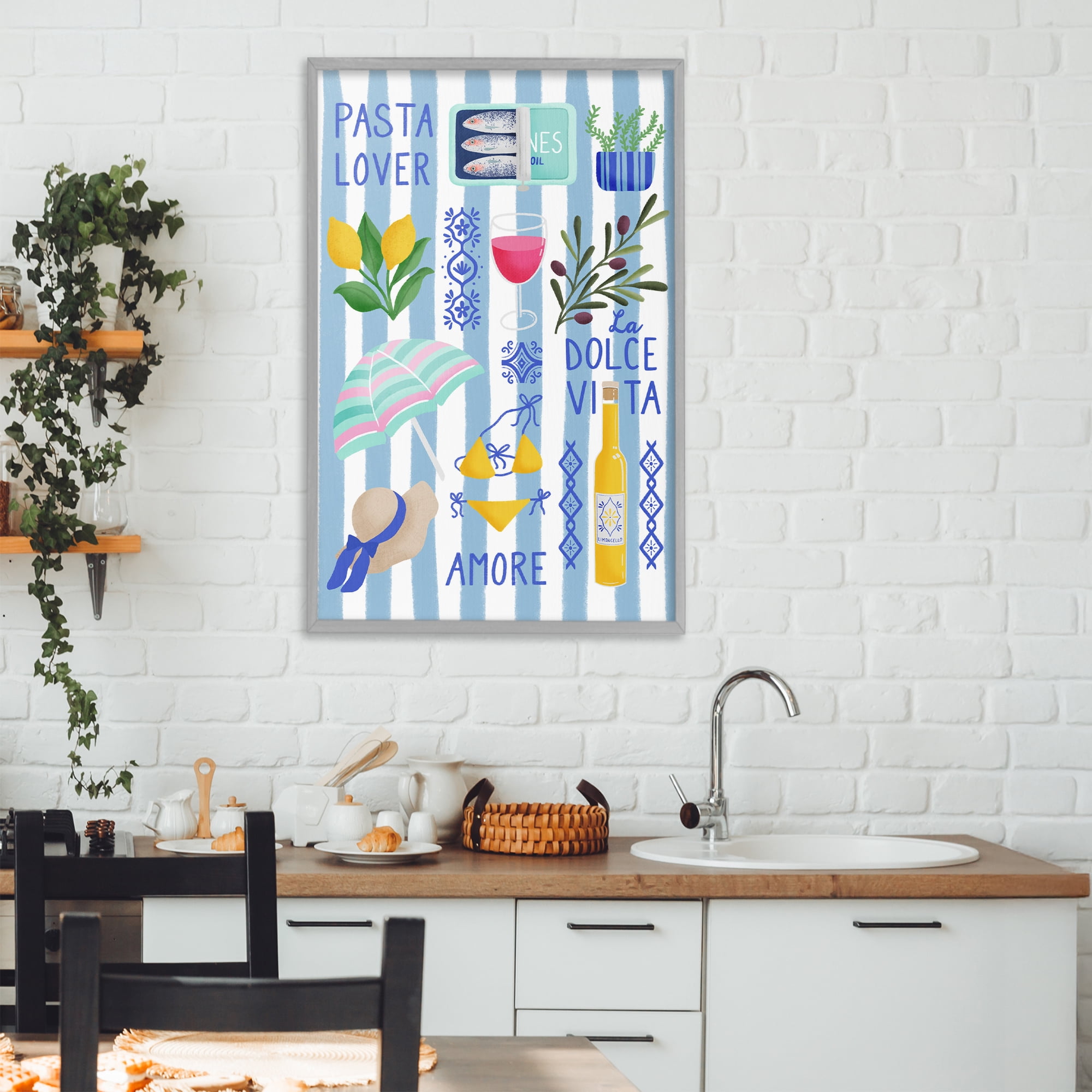 Stupell Industries Pasta Lover Mediterranean Gray Framed Giclee Art, design by Metka Hiti
