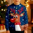 thumbnail image 2 of Byoo Little Boys Christmas Sweatshirt Reindeer Graphic Knit Long Sleeve Crewneck Pullover Top Kids Winter Holiday Xmas Shirt, 2 of 5