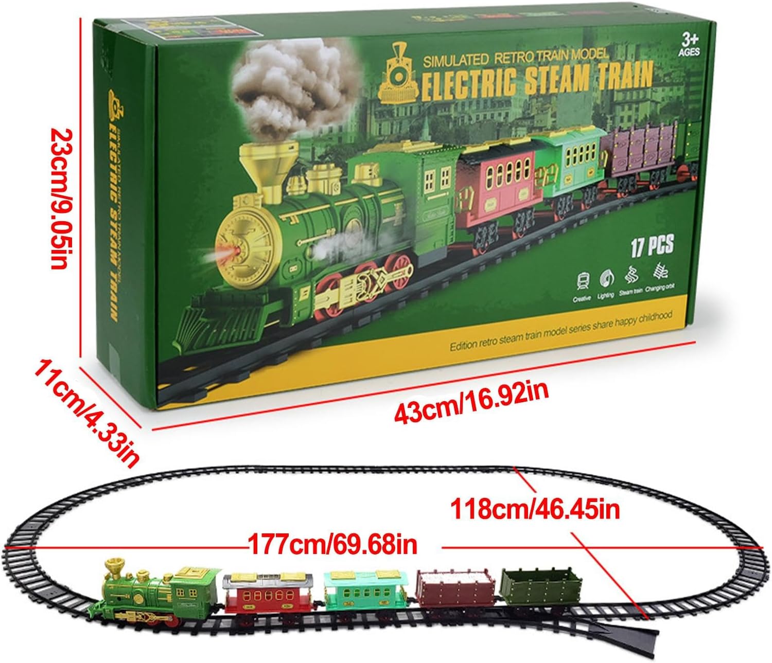 TYMZDYN Electric Train Set with Smoke and Light for Toddlers Age 3 4 5 Year Old: Christmas Train Sets for Around The Tree with Adjustable Sound and Music Christmas Birthday Gift for Kids Age 6 7 8+