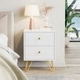 thumbnail image 4 of CARPETNAL White Nightstand Set of 2, End Side Table Double, Bedside Table with 2 Drawers, Dual Night Stand Metal Legs for Bedroom Living Room, 4 of 7