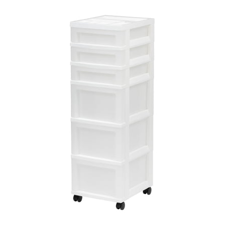 6-Drawer Plastic Storage Cart with Organizer Top and Wheels, Clear/White