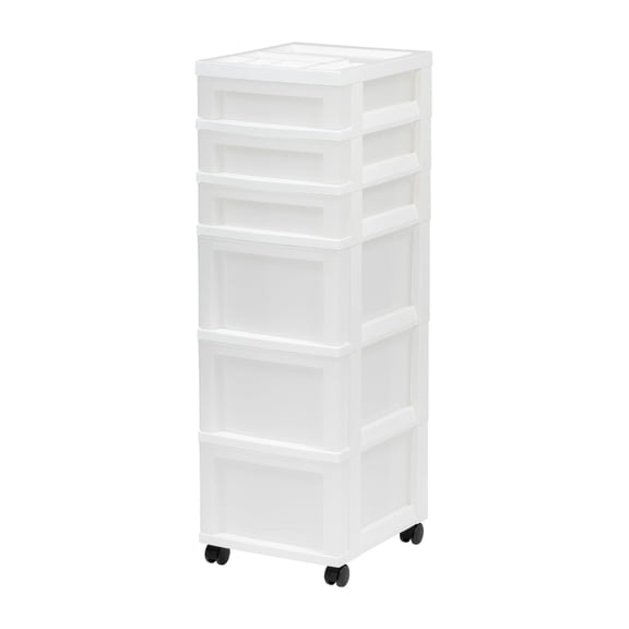 6-Drawer Plastic Storage Cart with Organizer Top and Wheels, Clear/White