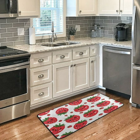 

Long Floor Mat 39x20Inch Kitchen Mat Bathroom Mat Living Room Mat Bedroom Mat Absorbent Delicate Fabric No Ball Do Not Fade Lovely Strawberry